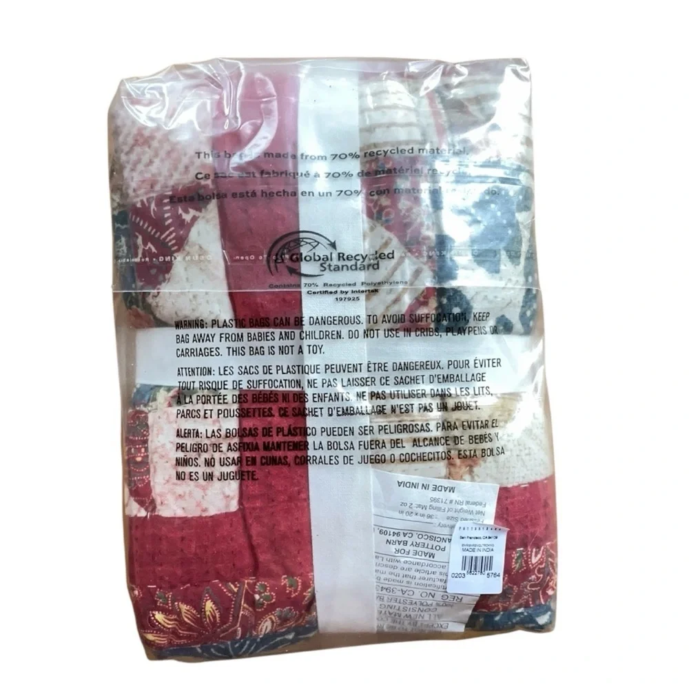 NWT | POTTERY BARN KING SIZE EMERSON HAND QUILTED COTTON REVERSIBLE SHAM